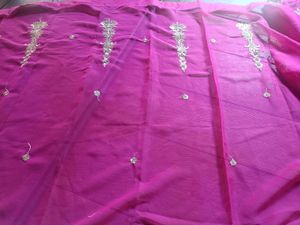 Fuchsia Gold Embroidered Chiffon Fabric Sarees