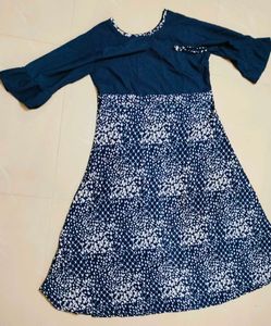 Blue & White Print Casual Dress