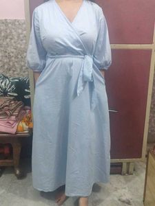 Blue Wrap Midi Dress