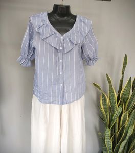 Blue Stripped Ruffle Top