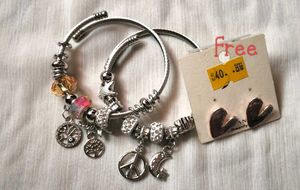 Charm Bangle Bracelets (Set of 2) + free earring