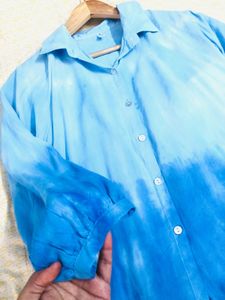 Blue Tie-Dye Button-Up Top