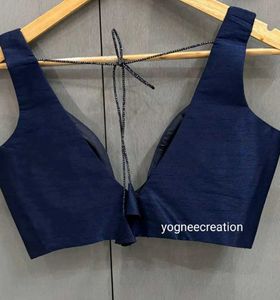 Raw Silk Padded Front Hook Deep Neck Blouse