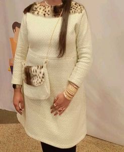 Unique Tweed Dress with Faux Fur