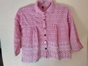 Embroidery pink Short Kurte Type Top