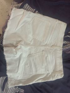 White &amp; Blue Denim Shorts with Frayed H