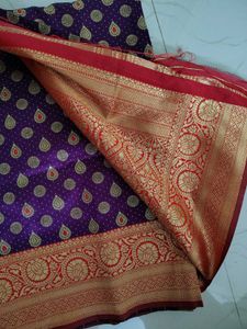 Purple Saree With Red Border