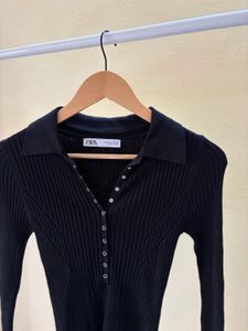 Zara Ribbed Button-Up Top