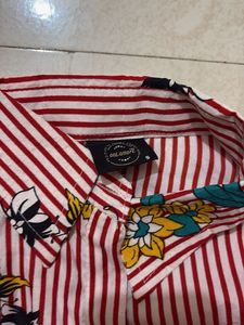 Striped Floral Cold Shoulder Top