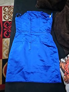 Royal Blue Satin Strapless Dress
