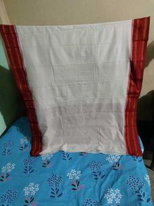 Elegant White Silk Saree with Red Borders