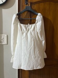 White Balloon Sleeve Dress