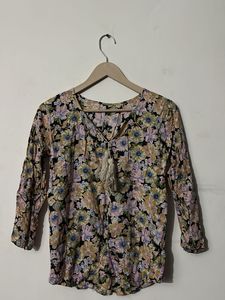 Floral Print Tassel Tie Top