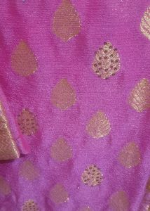 Pink Banarasi Silk Saree With Golden Zari Border