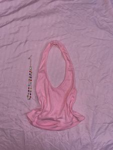 pink halterneck cropped top