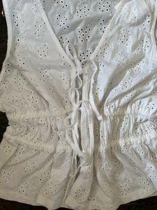 White Eyelet Tie-Front Tank