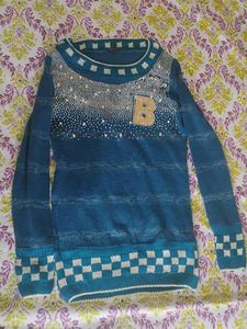 Embellished Blue Knit Pullover