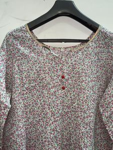 White Anarkali With Pink Flowers