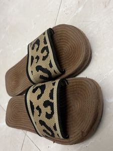 Leopard Print Woven Slides