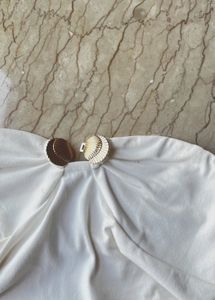 White strapless Boho Greek dress with gold details