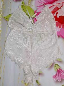 (1200)White Lace Teddy Bodysuit