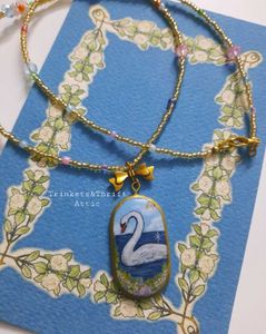 Enchanted Swan Lake Clay Pendant Necklace