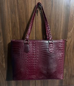 Burgundy Faux Croc Tote Bag