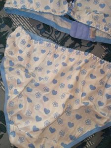 Cute Blue Heart Bra Set