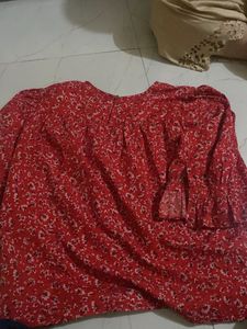 Red Floral Ruffle Blouse