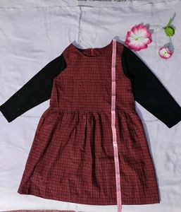 Girls Plaid Dress with Sleeves(Bust-32)