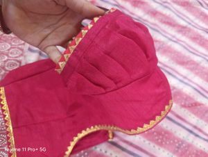 Pink &amp; White Synthetic Saree