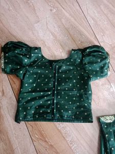 New Green Pattupavada With Golden Print