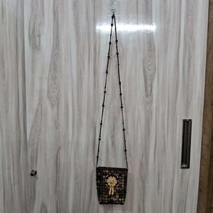 Brown Beaded Slingbag