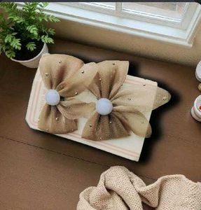 Chic Coffee Brown Bow Hair Clips with Pearl