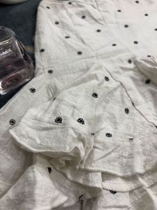 White Skirt with Embroidered Little Flowers