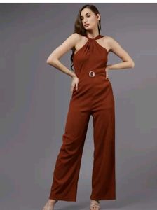 Chic Rust-Colored Halter Jumpsuit