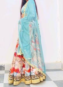 Holi Offer🎉Multi Tiger Print Lehenga Choli