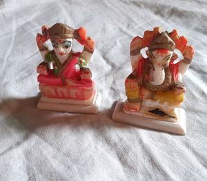 Laxmi Ganesh White Marble Idol Goddess Lokkhi &amp; God Ganesh Decorative Showpiece Lakshmi Ganesh Religious Idol &amp; Figurine Home Decor Spiritual &amp; Festive Decor Lord Ganesha Ganpati Maa Lamxi Murti Gift.