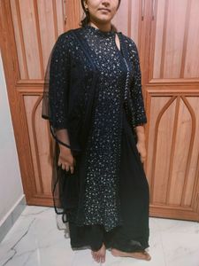 Party Wear Kurti Palazzo Set With Sequence Work