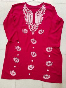 Dark Pink ( Rani)Embroidered Kurta looks Pretty