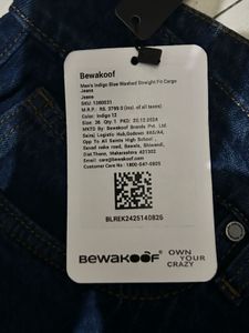 Men&#39;s Indigo Blue Washed Straight Fit CargoJeans