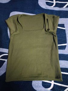 Olive Green Ribbed Knit Top