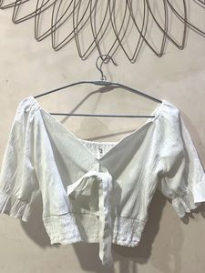 White Tie-Front Crop Top