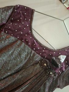 Glittering PurpleIndo-WesternGown Draped Detailing