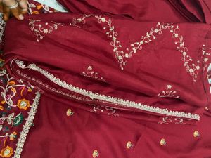 Maroon Embroidered Kurti Set