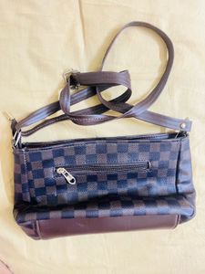 Brown Checkered Crossbody Bag