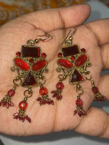 Red Gemstone Dangle Earrings For Festival