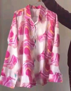 Pink Marble Print Button-Down