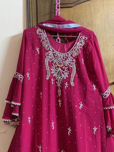 Handwork Hot Pink Three Piece Lehenga Set