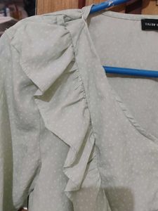 Ruffled Light Green Crop Top